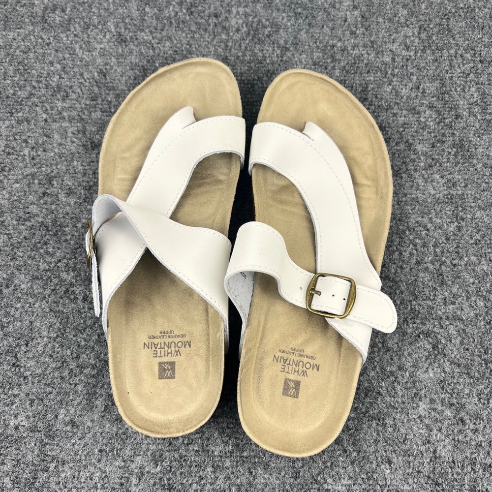 White Mountain Carly White Leather Toe‎ Loop Buckle Slide Sandals Womens 10M
